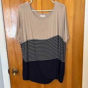 Stylish Tan and Navy Striped Short Sleeve Tee